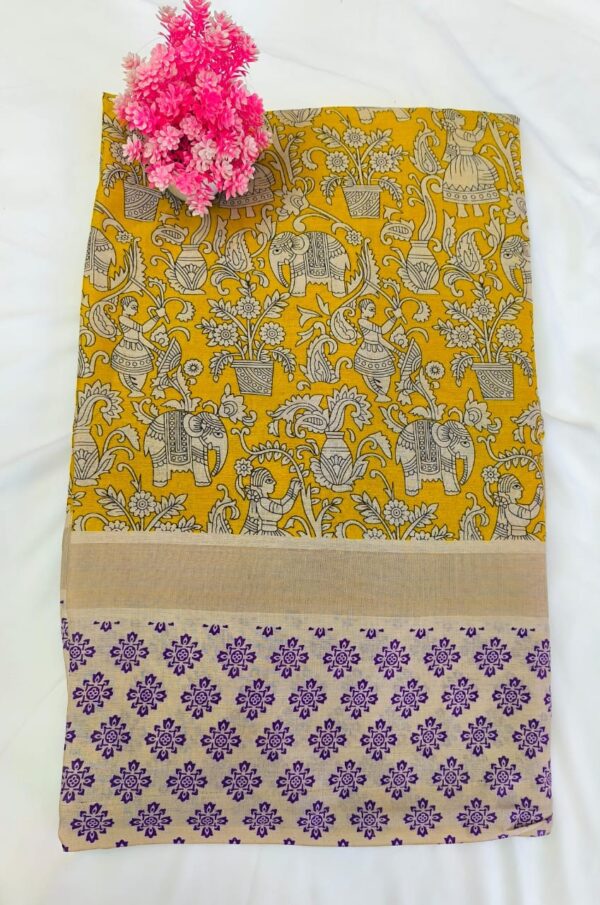 Yellow Kalamkari Saree